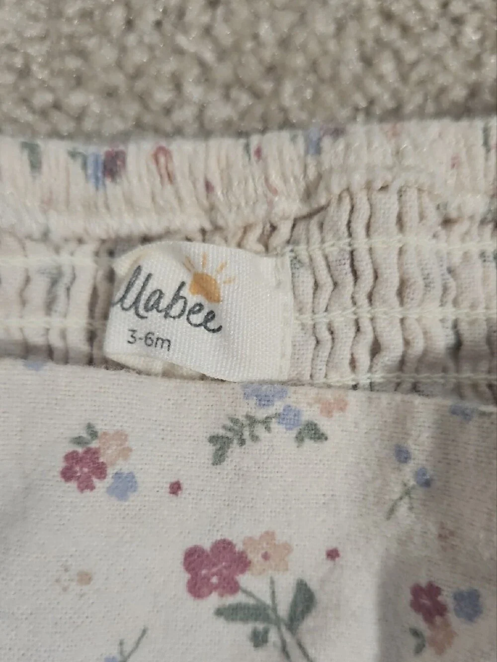 Tullabee Floral Off-Shoulder Peasant Bodysuit in Cream size 3-6 months